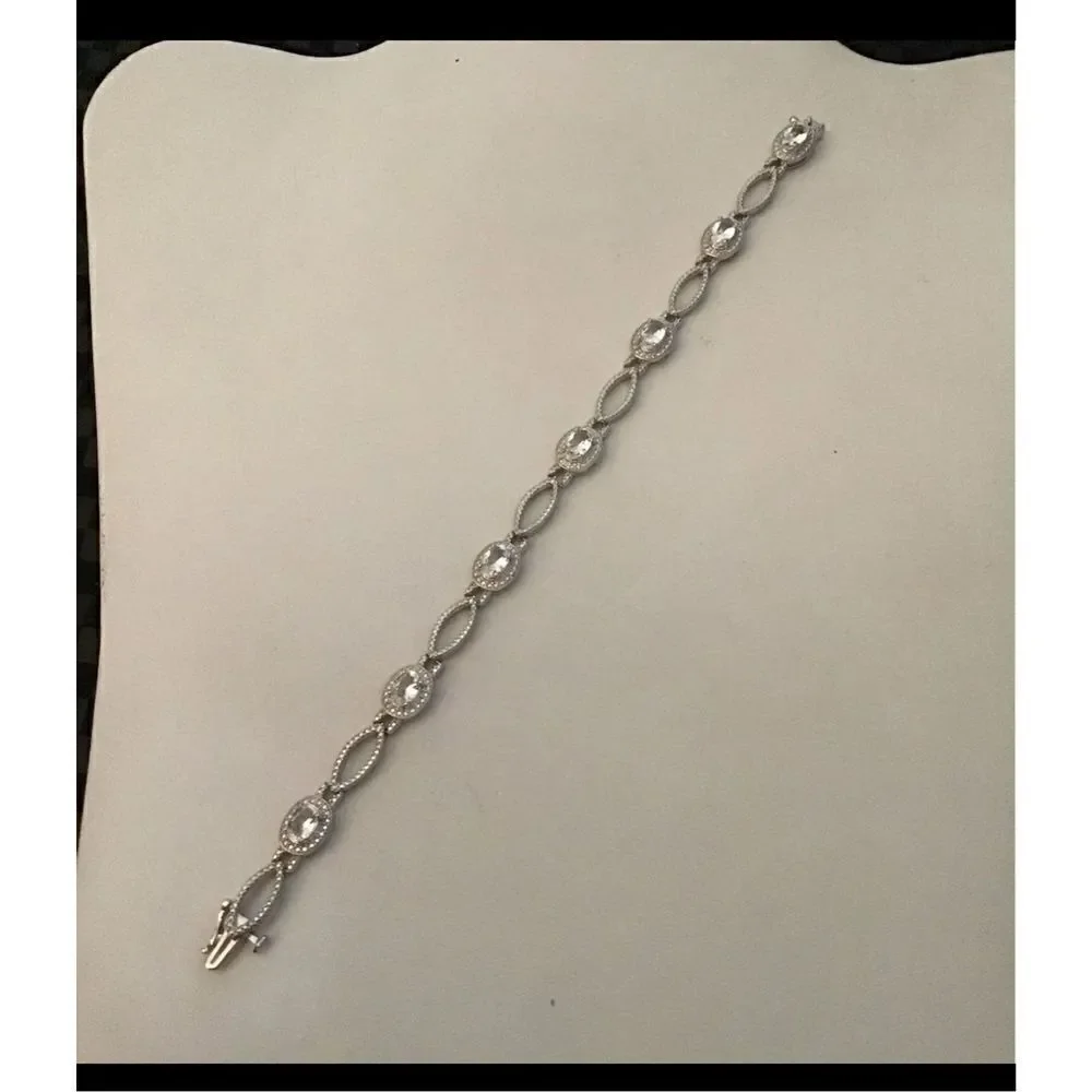 3.61 Ct. Oval Halo Design White Sapphire Gemstone Tennis Bracelet